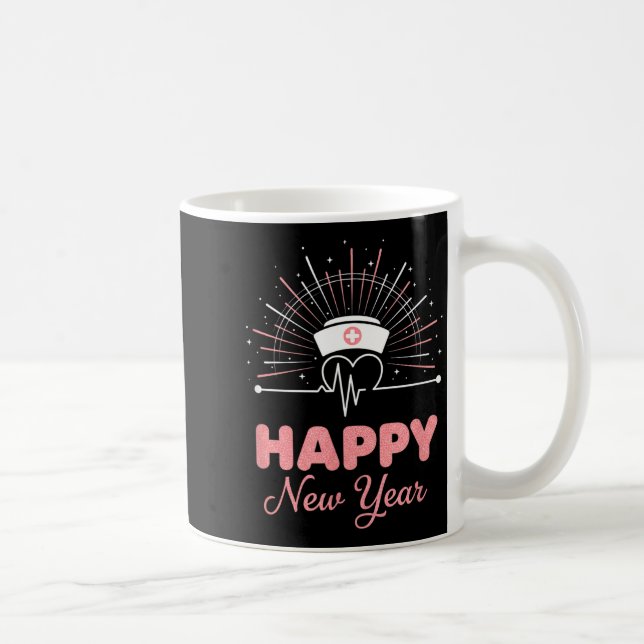 New Year Nurse Heartbeat, Happy New Year Nye Desig Kaffemugg (Höger)
