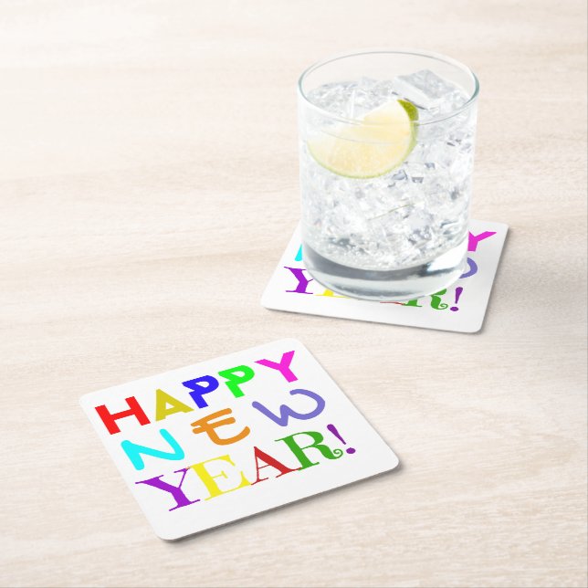 New Year Paper Coasters Set Underlägg Papper Kvadrat (Insitu)