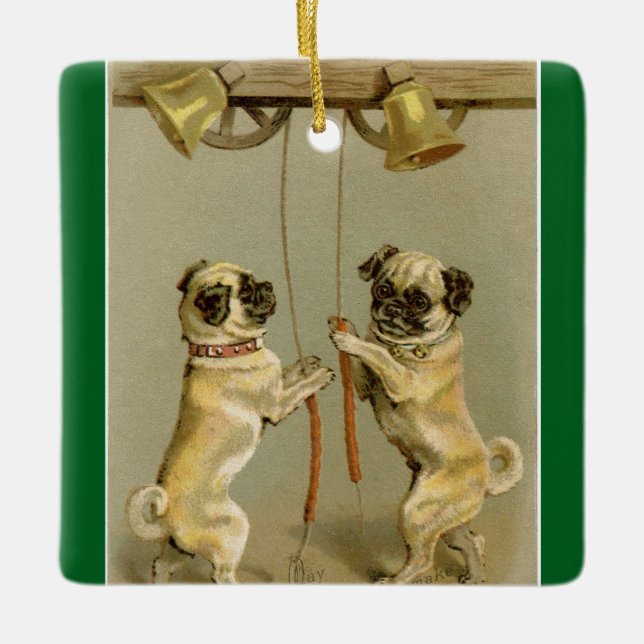 New Year Pugs Ringing Bells Ornament (Framsida)