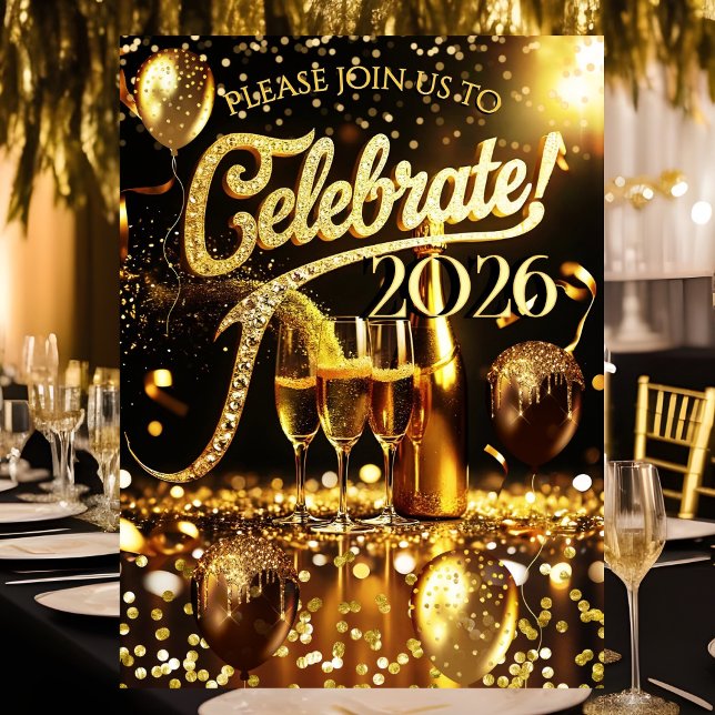 New Year’s Eve Party Celebrate Champagne Streamers Inbjudningar (Skapare uppladdad)