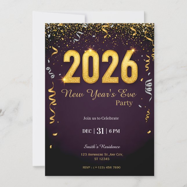 New Year’s Eve Party Invitation | NYE Celebration  Inbjudningar (Framsida)