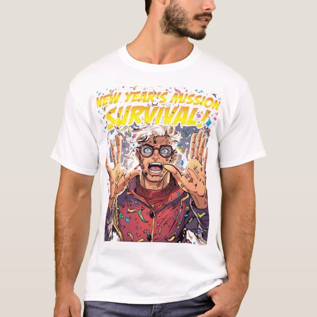 New Year’s Mission: Survival! Funny Comic Characte T Shirt (Framsida)