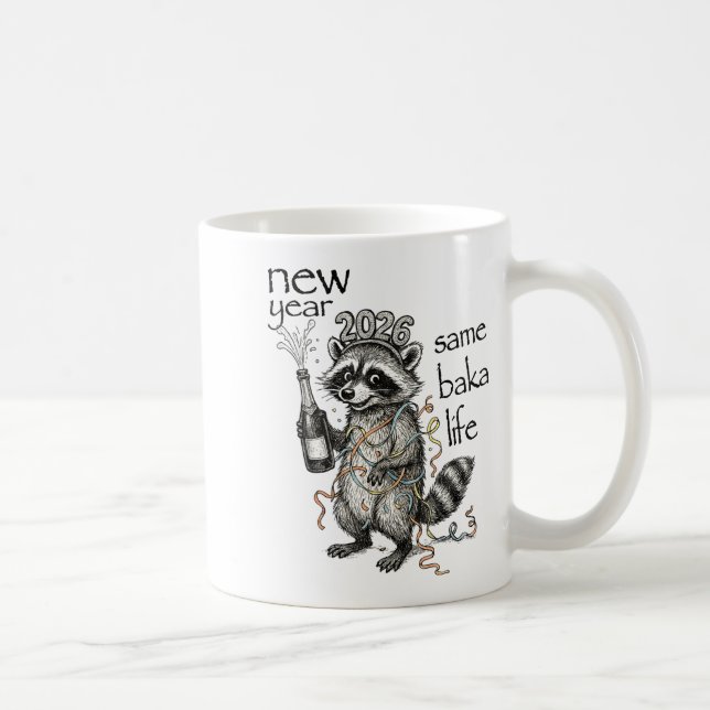 New Year Same Baka Life Funny Raccoon New Year's E Kaffemugg (Höger)