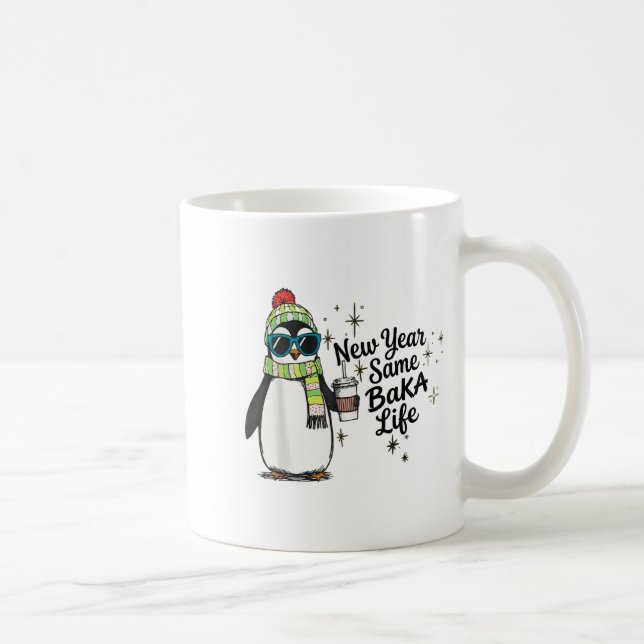 New Year Same Baka Life Penguin Meme Joke  Kaffemugg (Höger)