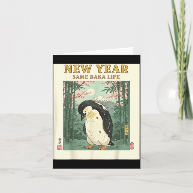 New Year Same Baka Life Penguin New Year 2026 Reso Kort (Framsida)