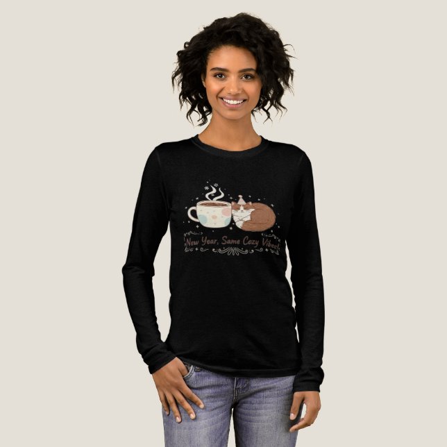 New Year Same Cozy Vibes Cat Coffee Cup T-Shirt (Hel framsida)