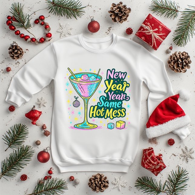 New Year Same Hot Mess Cocktail Glitter Art T Shirt (Skapare uppladdad)