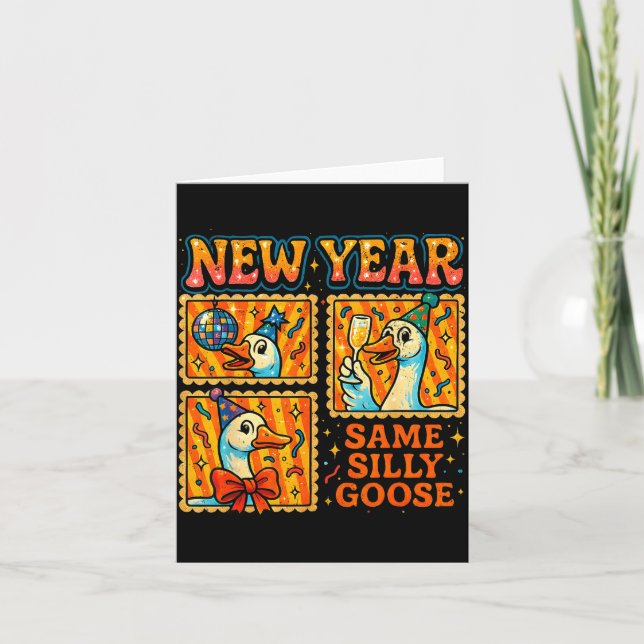 New Year Same Silly Goose Funny Retro Party Gift  Kort (Framsida)