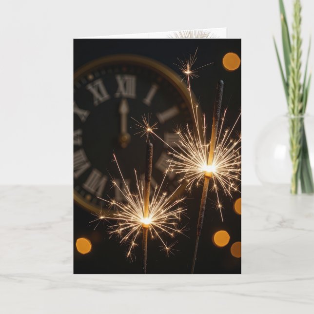 New Year Sparklers On a Midnight Clock Kort (Framsida)