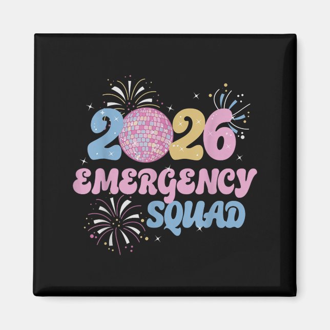 New Years 2026 Eve Emergency Squad Disco Ball Fire Magnet (Framsidan)