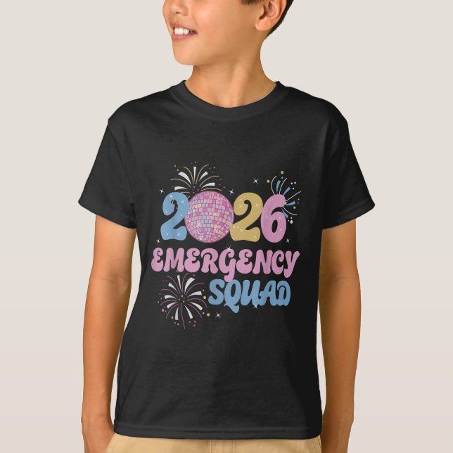 New Years 2026 Eve Emergency Squad Disco Ball Fire T Shirt (Framsida)