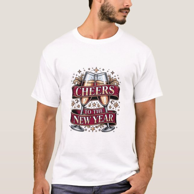 New Year's Champagne T-Shirt, Premium Ornate Toast T Shirt (Framsida)