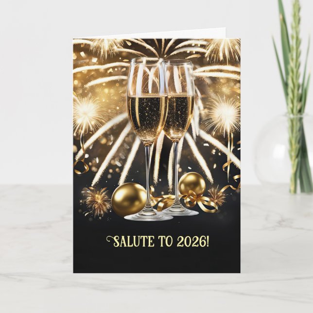 New Years Cheers Salute 2026 Champagne Fireworks  Kort (Framsida)