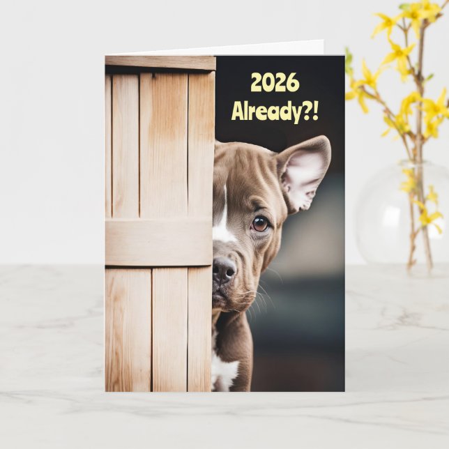 New Years Cute Funny 2026 Pitbull Puppy Door Kort (Gul blomma)