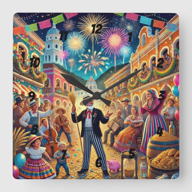 New Year's Eve Celebration El Año Viejo Fyrkantig Klocka (Framsida)