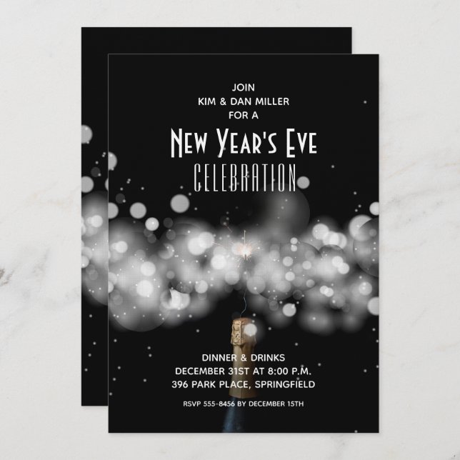 New Year's Eve Champagne Sparkler Invitations Inbjudningar (Fram/baksida)