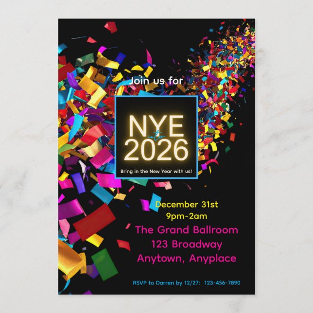 New Years Eve Fun Party Invitation Inbjudningar (Framsida)