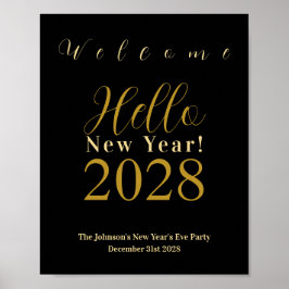 New Year's Eve Party Black Gold Welcome Poster