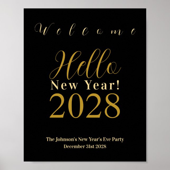 New Year's Eve Party Black Gold Welcome Poster (Framsidan)