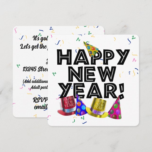 New Years Eve Party Inbjudningar (Fram/baksida)