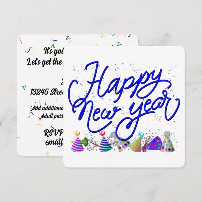New Years Eve Party Inbjudningar (Fram/baksida)