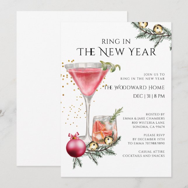 New Year's Eve Party Ring In The New Year Inbjudningar (Fram/baksida)