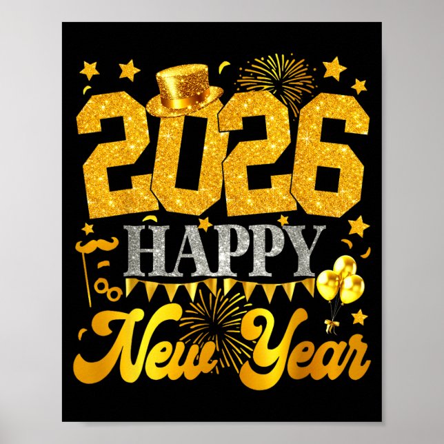 New Years Eve Party Supplies 2026 Happy New Year F Poster (Framsidan)