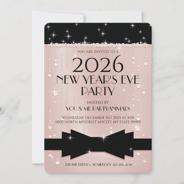 New Year's Eve Pink Champagne Bubbles Invitation Inbjudningar (Framsida)