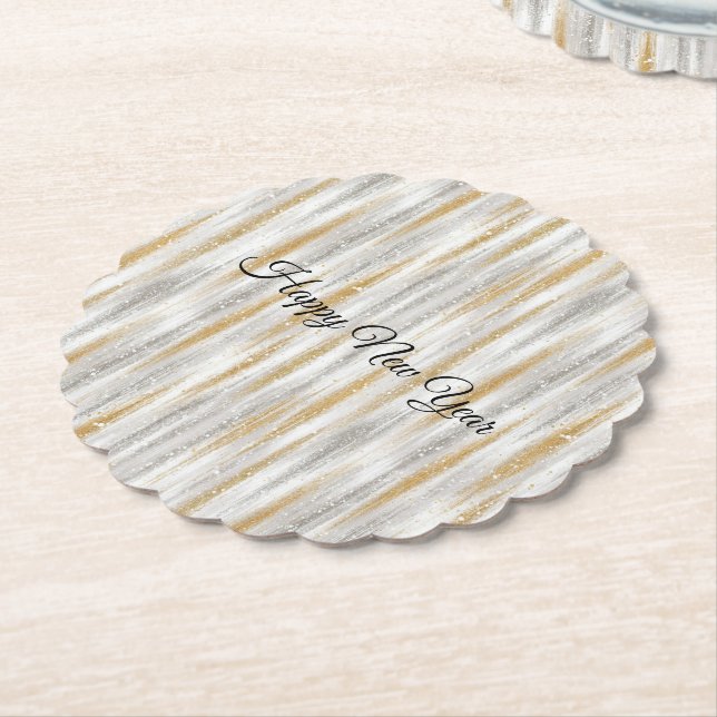 New Year's Eve Silver Gold Stripes Celebration Underlägg Papper (Vinklad)