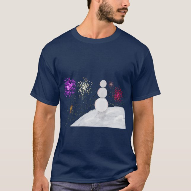 New Year's Eve Snowman and Fireworks T-Shirt (Framsida)