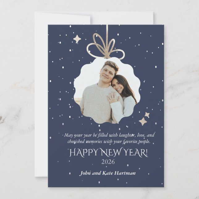 New Years Greeting Card with Photo Ornament (Framsida)