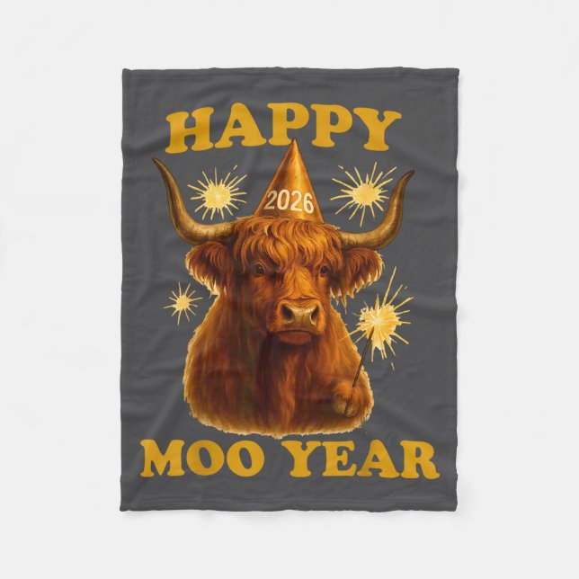 New Years Highland Cow Scottish Nye Party Farm Ani Fleecefilt (Framsidan)