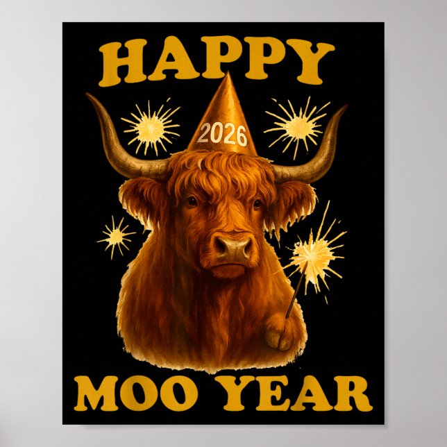 New Years Highland Cow Scottish Nye Party Farm Ani Poster (Framsidan)