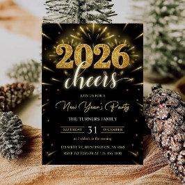 New Year's Party 2026 Gold Black Modern Inbjudningar
