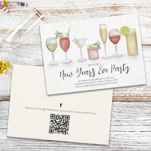 New Years Party Champagne Watercolor QR Code-hände Inbjudningar