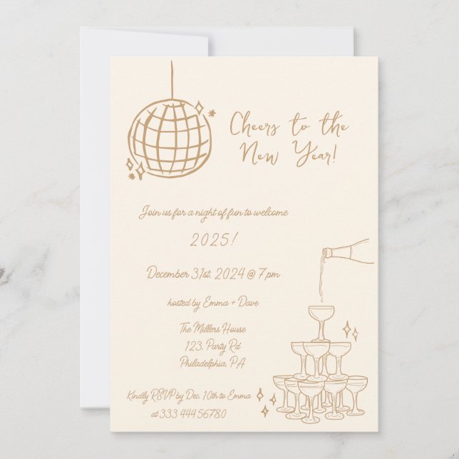 New Years Party Inbjudan hand plockade klottar (Framsida)