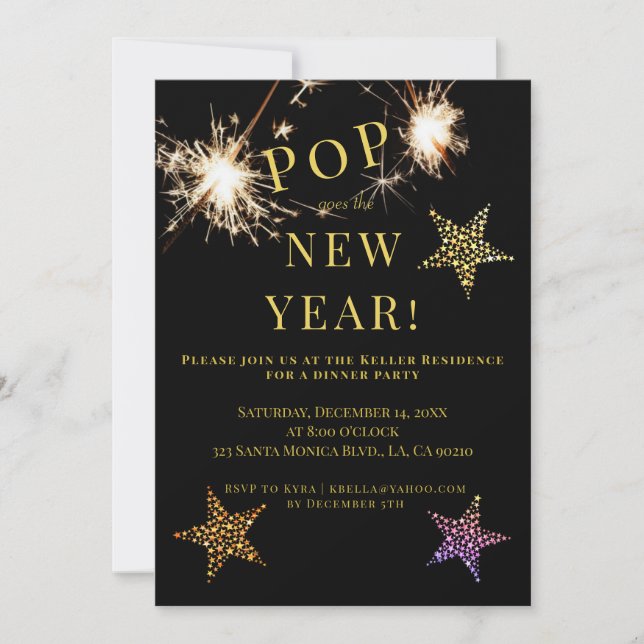 New Years Party Invite Sparklers Gold Invitation Inbjudningar (Framsida)