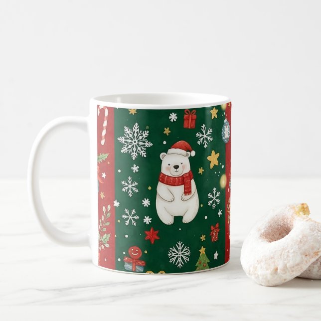 New Year's print, bear, Christmas tree, fox, bird, Kaffemugg (Med munk)