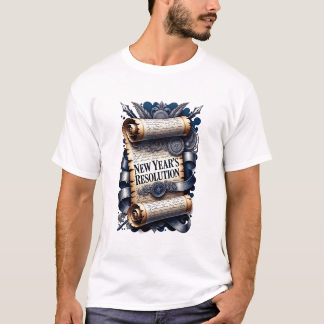 New Year's Resolution T-Shirt, Ornate Scroll T Shirt (Framsida)