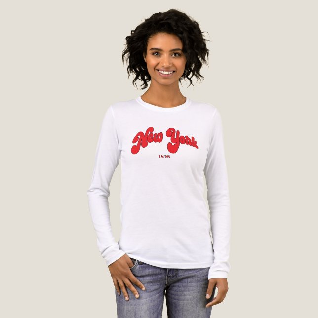 New-York 1898 Red Arc Logo Typography  T Shirt (Hel framsida)