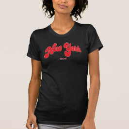 New-York 1898 Red Logo Typography Black  T Shirt