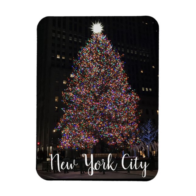 New York 2018 Rockefeller Center Julgran Magnet (Vertikal)