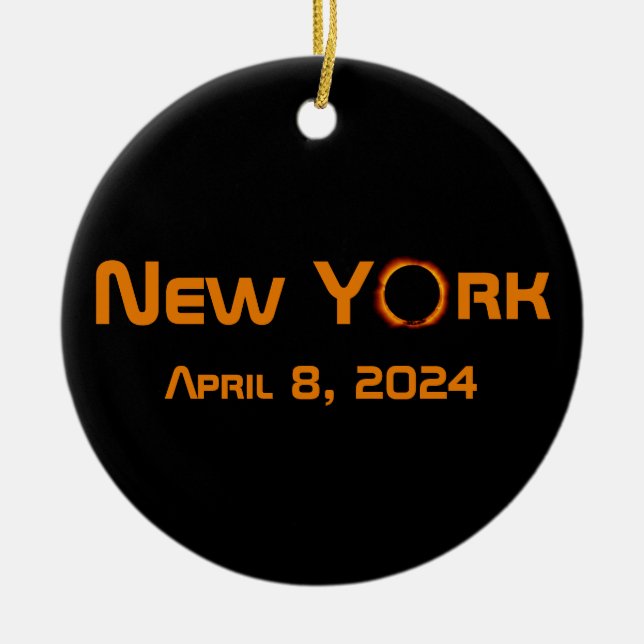 New York 2024 Total Solar Eclipse Julgransprydnad Keramik (Framsidan)