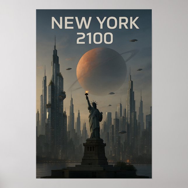 New York 2100: Futuristic Skyline Poster (Framsidan)