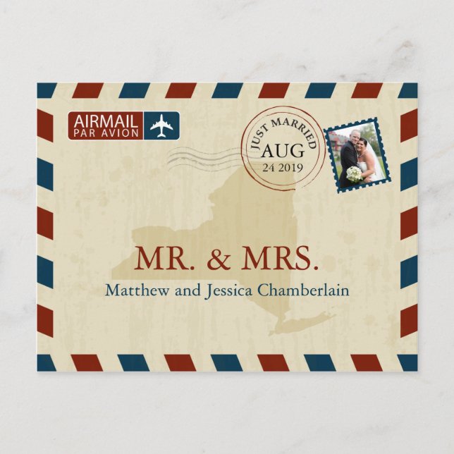 New York Airmail | Bröllop Tack Vykort (Framsida)