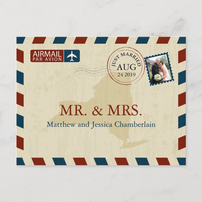New York Airmail | Bröllop Tack Vykort (Framsida)