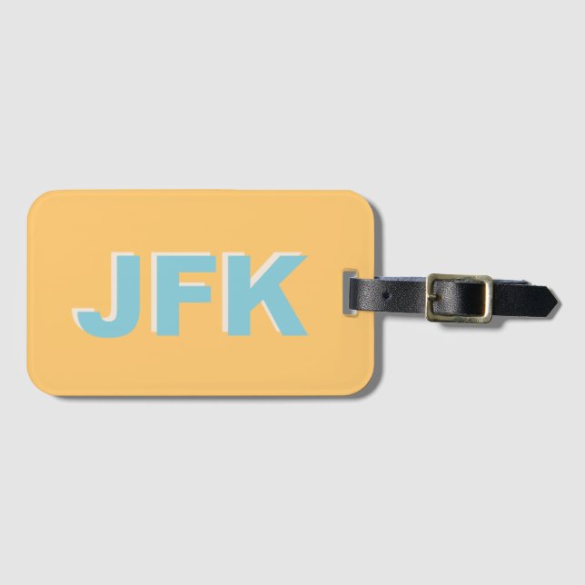 New York Airport Yellow Modern Monogram Initial Bagagebricka (Framsida horisontal)