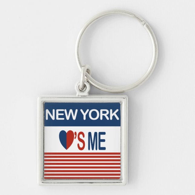 New York älskar mig Fyrkantig Silverfärgad Nyckelring (Framsidan)