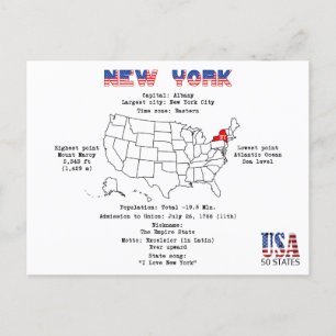 New York American State på karta och användbar inf Helg Vykort