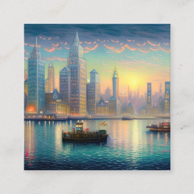 New York är en av de mest ikoniska och pulserande  Fyrkantigt Visitkort (Framsida)